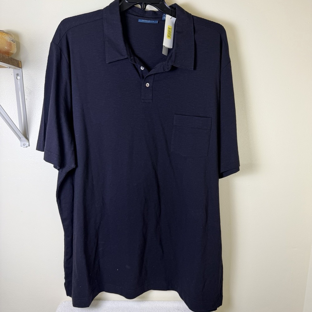 Perry Ellis men's dark navy short sleeve light weight polo shirt size 2XLT NWT